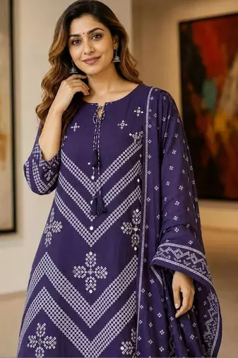 women ethnic motifs printed regular  cotton kurta with palazzos & with dupatta