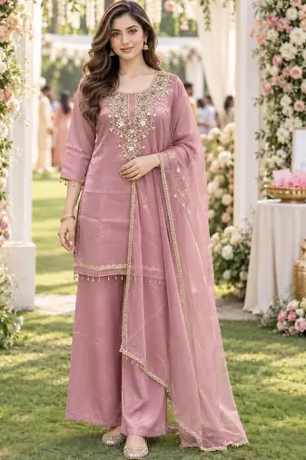 women ethnic motifs embroidered regular mirror work kurta with palazzos & with dupatta