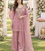 women ethnic motifs embroidered regular mirror work kurta with palazzos & with dupatta