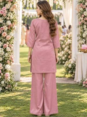 women ethnic motifs embroidered regular mirror work kurta with palazzos & with dupatta 2