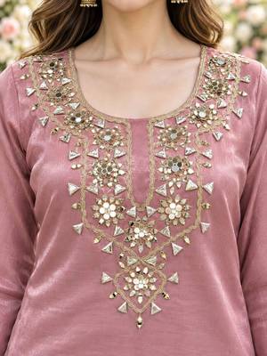 women ethnic motifs embroidered regular mirror work kurta with palazzos & with dupatta 3