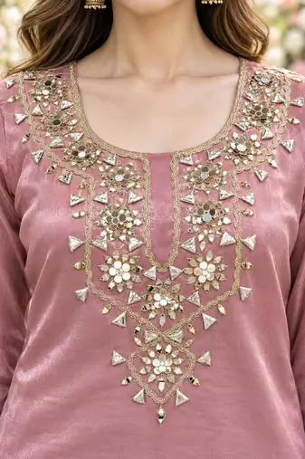 women ethnic motifs embroidered regular mirror work kurta with palazzos & with dupatta