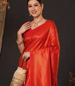 Orange woven design zari silk blend kanjeevaram saree