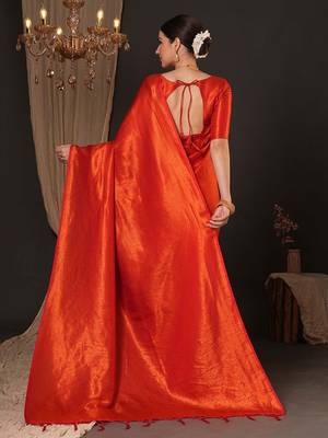 Orange woven design zari silk blend kanjeevaram saree 3