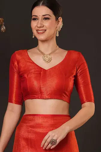 Orange woven design zari silk blend kanjeevaram saree