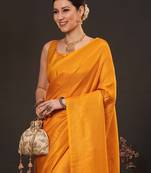 Yellow woven design zari silk blend kanjeevaram saree