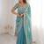 Turquoise embellished embroidered satin heavy work saree