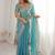 Turquoise embellished embroidered satin heavy work saree