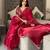 Maroon floral embroidered organza saree