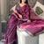 Burgundy floral embroidered organza saree