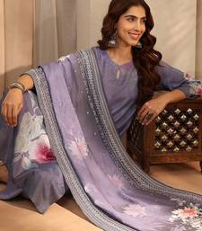 floral printed keyhole neck straight kurta with trousers & dupatta