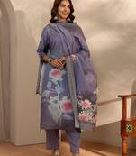floral printed keyhole neck straight kurta with trousers & dupatta