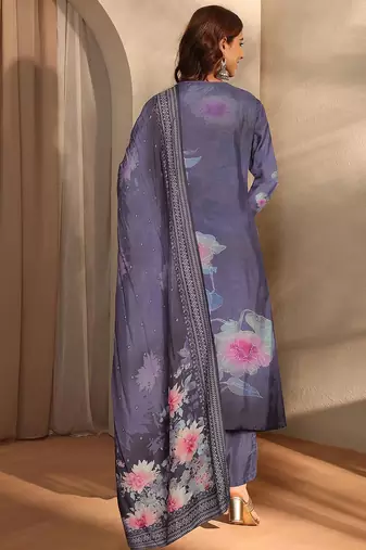 floral printed keyhole neck straight kurta with trousers & dupatta