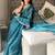 Teal floral embroidered organza saree