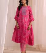 women ethnic motifs printed regular kurta with trousers & with dupatta
