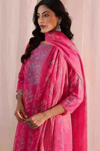 women ethnic motifs printed regular kurta with trousers & with dupatta