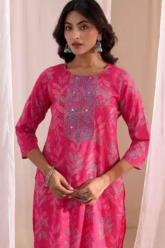women ethnic motifs printed regular kurta with trousers & with dupatta