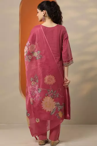 women floral embroidered regular thread work kurta with trousers & with dupatta