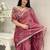 Rust floral embroidered organza saree