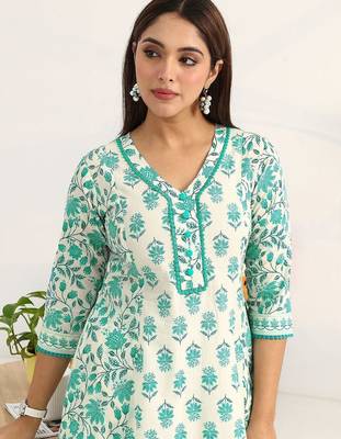 women floral printed regular cotton blend kurta with trousers & with dupatta 7