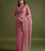 Pink pink net  sarees with blouse