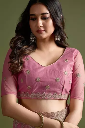 Pink pink net  sarees with blouse