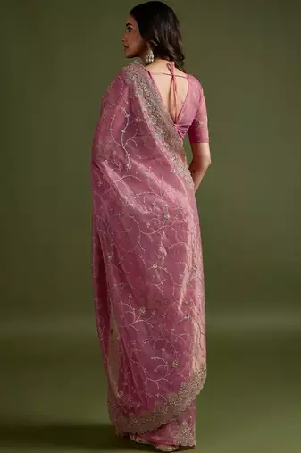 Pink pink net  sarees with blouse