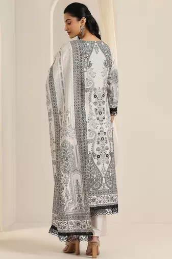 floral printed keyhole neck straight kurta with trousers & dupatta