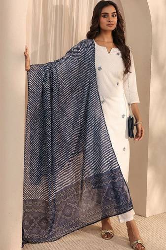 embroidered notch neck thread work straight kurta with trousers & dupatta