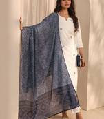 embroidered notch neck thread work straight kurta with trousers & dupatta