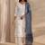 embroidered notch neck thread work straight kurta with trousers & dupatta