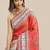 Red red & white floral embroidered organza saree