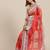 Red red & white floral embroidered organza saree