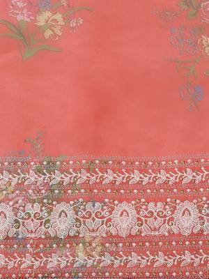 Red red & white floral embroidered organza saree 4