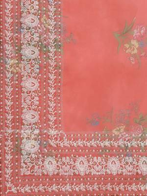 Red red & white floral embroidered organza saree 5