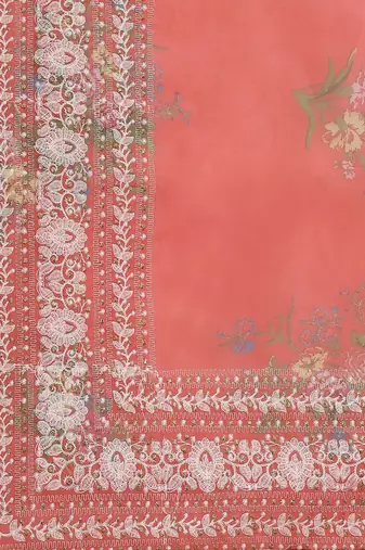 Red red & white floral embroidered organza saree