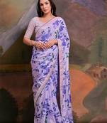 Lavender lavender floral printed sequinned  chiffon saree