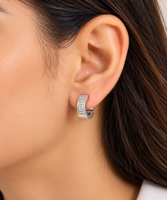 Anti-tarnish, pave crystal setting, chunky hoop design, women's jewellery, secure snap closure 1