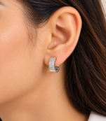 Anti-tarnish, pave crystal setting, chunky hoop design, women's jewellery, secure snap closure