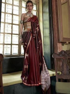Maroon woven design zari satin banarasi saree 1