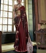 Maroon woven design zari satin banarasi saree