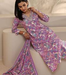 women ethnic motifs printed regular thread work kurta with trousers & with dupatta