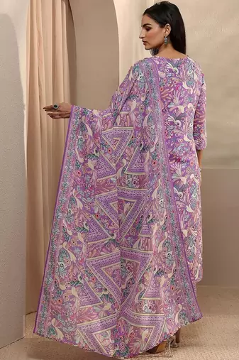 women ethnic motifs printed regular thread work kurta with trousers & with dupatta