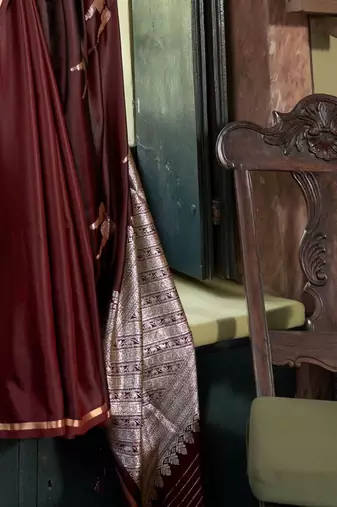 Maroon woven design zari satin banarasi saree