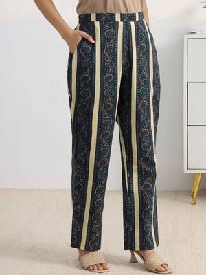 libas blue ajrakh printed a-line suit set with dupatta 6