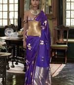 Purple woven design satin banarasi saree