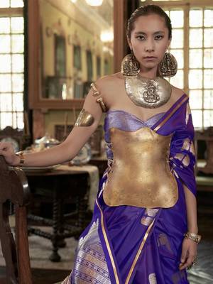 Purple woven design satin banarasi saree 2