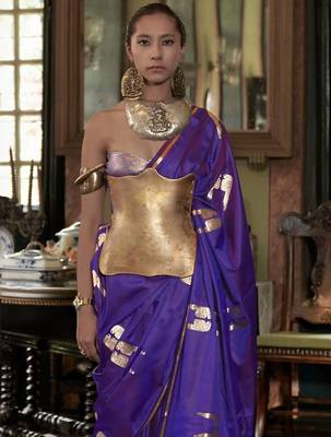 Purple woven design satin banarasi saree 3