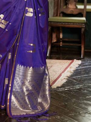 Purple woven design satin banarasi saree 4