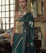 Green woven design zari satin banarasi saree
